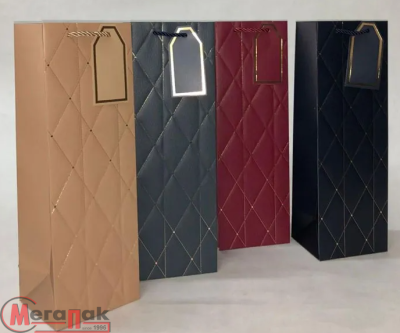 Пакет подар.бум.с руч 12*36*10 Люкс под бутылку, арт. L599  - фото
