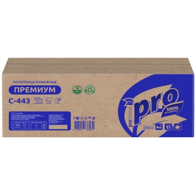 Полотенца бумажные листовые Protissue С196/С443 Z-сложение 2 слоя белые 190 л/упак Белый - фото