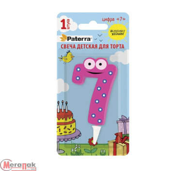 Свеча детская для торта, цифра 7, 1 шт. в упаковке, PATERRA, 401-528 (24) Розовый - фото