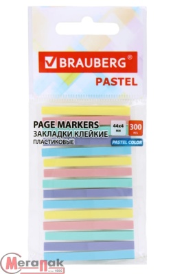 Закладки клейкие пастельные BRAUBERG PASTEL, 44х4 мм, 300 штук (15 блоков х 20 листов), 116683 (12) Микс - фото
