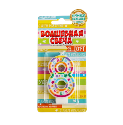 Свеча в торт цифра 8 "С Днем рождения" 1740053 (600) Страна Карнавалия  - фото