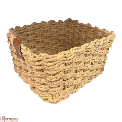 Интерьерная корзина д/хранения с ручками, джут, 18х18х8 см, ES137-146 M Коричневый - фото