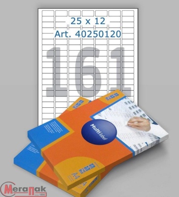 Этикетка Multilabel (25х12)мм, бел.  ф.А4, арт.30250120, прям., клей постоянный, упак.=50л. Белый - фото