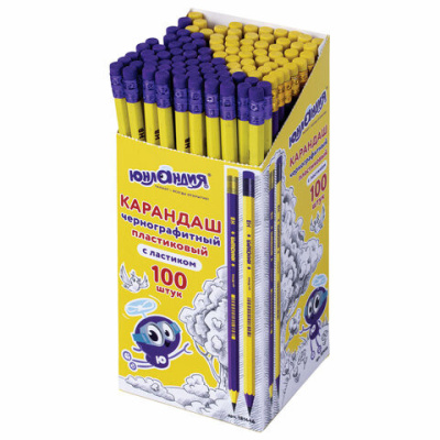 Карандаш чернографитный ЮНЛАНДИЯ, 1 шт., НВ, пластиковый, корпус ассорти, с резинкой, 181446 Микс - фото