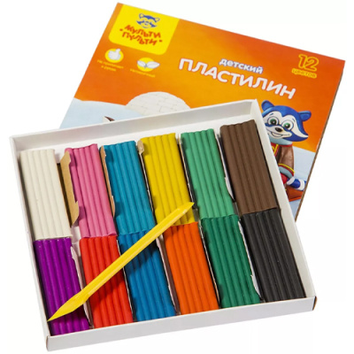 Пластилин Мульти-Пульти "Енот на Аляске", 12 цветов, 180г, со стеком, картон, 236489  - фото