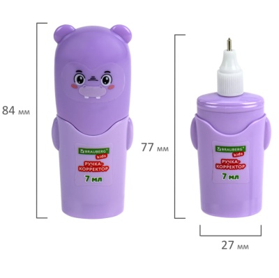 Ручка-корректор BRAUBERG KIDS "ЗВЕРЯТА", 7 мл, металлический наконечник, корпус микс, 272493 (12) Белый - фото