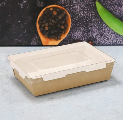 Коробка 1000 мл 200/222*140/162*55 с пластиковой крышкой Salad 1000 Packton 39699 (150) Коричневый - фото