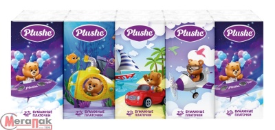Платочки бумажные Plushe Deluxe 3х-сл, Приключения 18804 Белый - фото