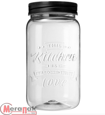 Банка Квадратная с эмбоссингом LOVE KITCHEN 1,4Л (Черный) арт. 440200113 Прозрачный - фото