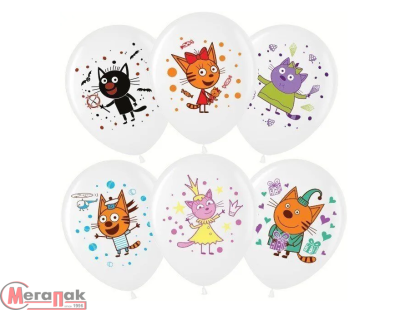 Шар латекс (12''/30 см) Три Кота, Играем вместе, Белый (200), пастель, 1 ст, 1 шт. (1) 711492  - фото