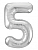 Шар фольга Agura (40''/102 см) Цифра, 5 Slim, Серебро, 1 шт. в уп.(4) Серебро - фото