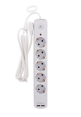Удлинитель-фильтр СТАРТ SP 5*3 2USB M 5р 3м, с заземл.,с кноп.,штор. 3*1 мм, 3680 В,белый+сер.10/20  - фото
