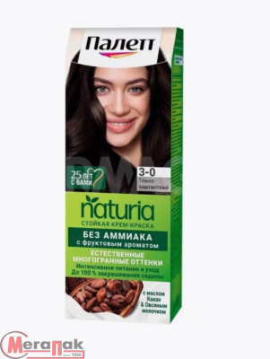 Крем-краска для волос ПАЛЕТТ NATURIA Темно-каштановый тон 3-0  - фото