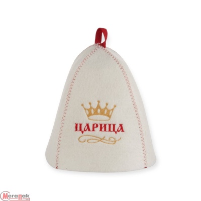 Шапка банная с вышивкой "Царица", войлок белый Белый - фото