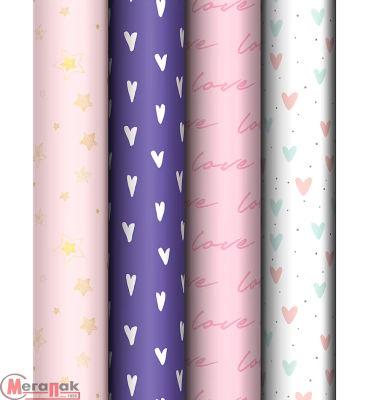 Бумага упаковочная глянцевая «Love pattern», 70*100 см, 80г/м2, MESHU, ассорти, 4 дизайна, 383301 Микс - фото