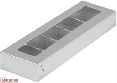 Коробка для конфет 5шт с вклеенным окном 235*70*30 мм (серебро), 1 шт, 050102 (50)  Серебро - фото