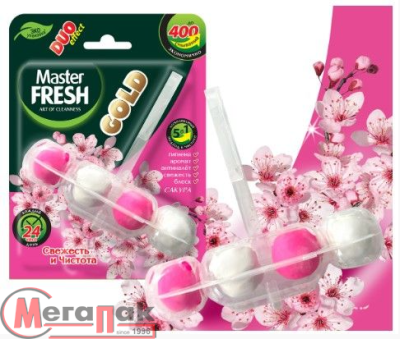 Блок подвесной для унитаза Master FRESH GOLD DUO EFFECT 5в1 САКУРА 1шт С0007425  - фото