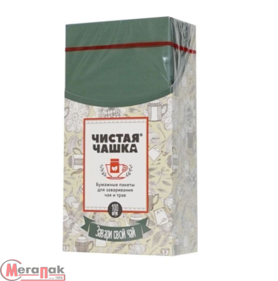 Пакеты д/заваривания Чая, кофе и трав (100шт). бумаж. с клап. (5,5*12)для чашки в кор. ГФ1605 (8)  - фото