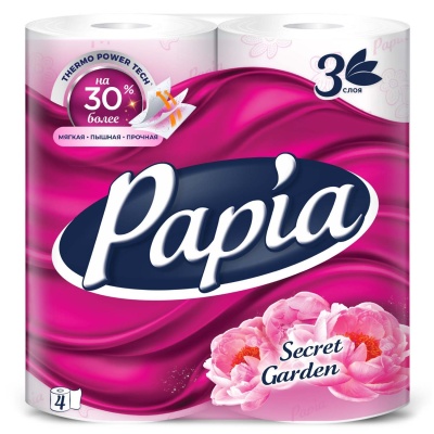 Туалетная бумага Papia Таинственный сад 3 слоя 16.5 м белая 4 шт/упак  - фото
