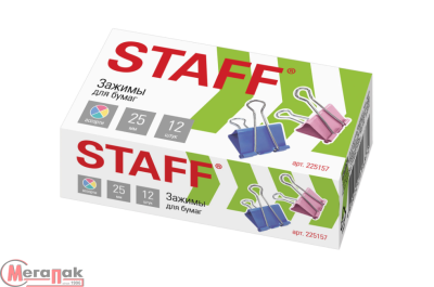 Зажимы для бумаг STAFF Profit, КОМПЛЕКТ 12 шт, 25 мм, на 100 листов, цветные, картон. коробка, арт. 225157 Микс - фото