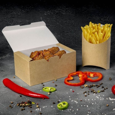 Коробка для наггетсов OSQ Fast Food Box L 150*91*70 мм крафт/белая 25 шт/упак  - фото