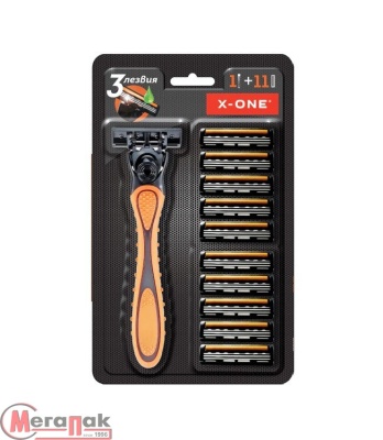 Станок для бритья мужской многоразовый X-ONE 3 лезвия, 11 кассет, 700023 Черный - фото