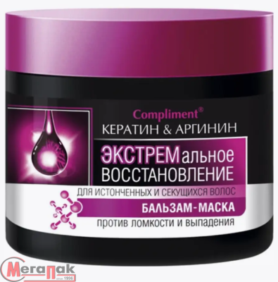 Бальзам-маска Экстрем. ТМ Compliment Кератин&Аргинин восстановл. для истонч. и секущ. волос 300мл  - фото