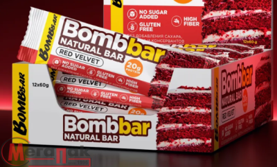 Батончик неглазированный ТМ "BOMBBAR" с начинкой "Красный бархат" 60 гр  - фото