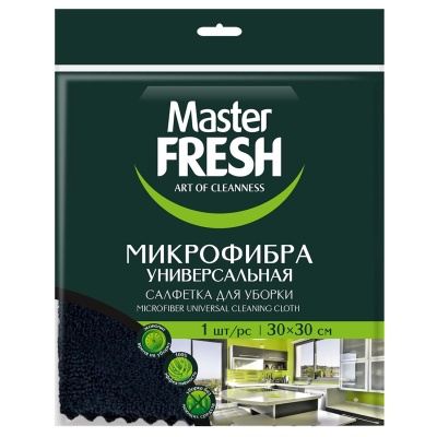 Салфетка универсальная микрофибра 30*30, 1 шт, ЧЕРНАЯ Master FRESH, С0008406 (30)  - фото
