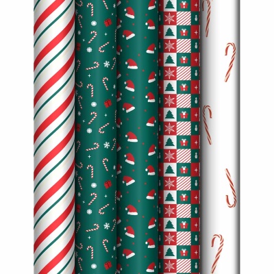 Упаковочная бумага глянцевая 70*100 см Christmas Pattern, 80г/м2, МИКС 2  - фото