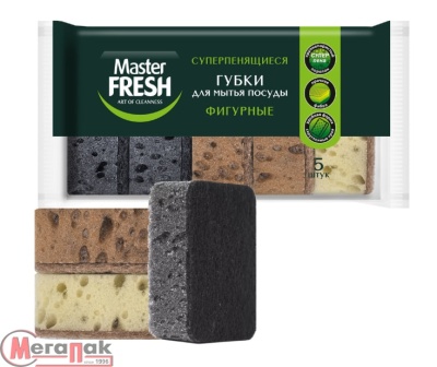 Губки д/мытья посуды MASTER FRESH закругленные края, 5шт, темный микс, С0008601 (30) Серый - фото