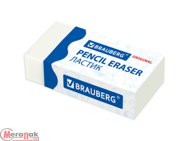Ластик BRAUBERG "Original", 38х20х10 мм, белый, прямоугольный, картонный держатель, 228073  - фото