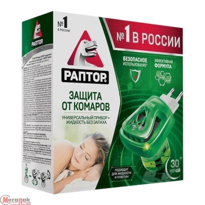 Комплект РАПТОР: прибор электрический + жидкость от комаров без запаха, 30 ночей, Gk9561  - фото