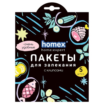 Пакеты для запекания Homex Очень Удобные 30*40 см арт. 1630 с клипсами 5 шт/упак Прозрачный - фото