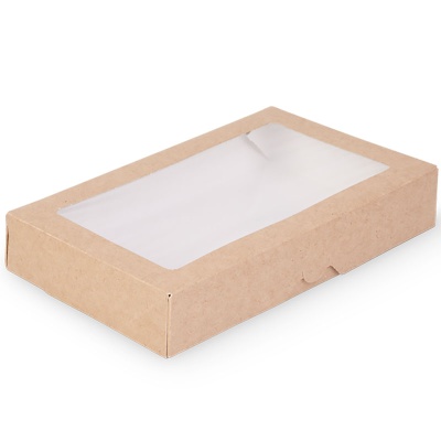 Контейнер бумажный с окном OSQ Tabox Pro 1000 930 мл 195*120*40 мм крафт/белый Коричневый - фото