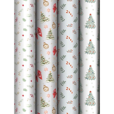Упаковочная бумага глянцевая 70*100 см Christmas Pattern, 80г/м2, МИКС 2  - фото