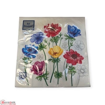 Салфетки бум. Bouquet 33*33, 3сл 20шт Цветы (в ассортименте) Белый - фото