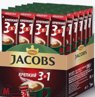 Кофе Якобс   3 в1 Крепкий пакет 10бл. х24шт. х13,5гр. арт. 00113257  - фото