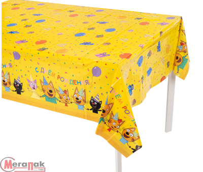 Скатерть одноразовая, Три Кота, Играем вместе, Желтый, 120*180 см, 1 шт., 6014878 Желтый - фото