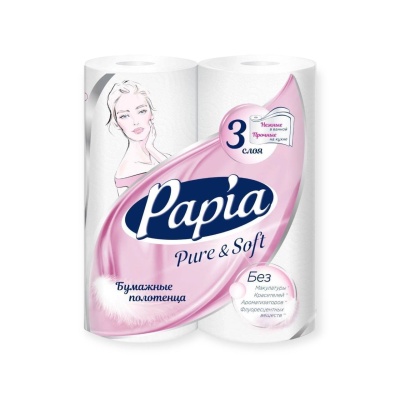 Полотенце бумажное Папиа PURE SOFT 3сл 2рул по 90 листов целлюлоза Белый - фото
