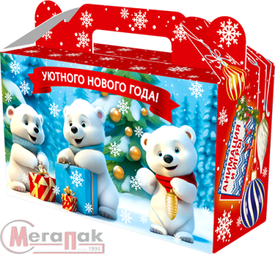 Новог.коробка "Подарочек малый "Милые мишки" с анимацией до 500 гр Разноцветный - фото