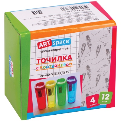 Точилка пластиковая ArtSpace, контейнер, ассорти, 180183  - фото