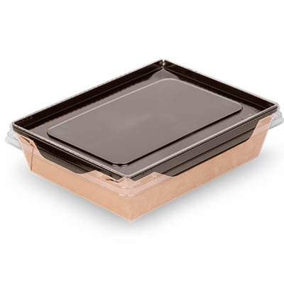 Контейнер бумажный OSQ OpSalad 500 Black Wood 164*115*45 мм с крышкой черный/крафт 50 шт.  - фото