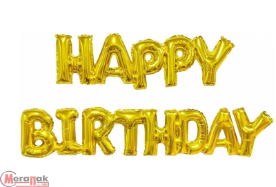 Шар (17''/43 см) Мини-фигура, Надпись "Happy Birthday", Золото, 1 шт. в уп.  - фото