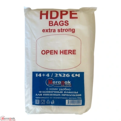 Пакет 14*8*26 (22*26) HDPE бирка Мегапак Прочные (10) Прозрачный - фото