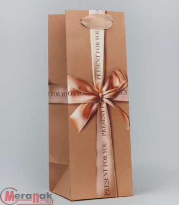 Пакет под бутылку «Present for you», 9 х 25 х 8.9 см, арт. 10128046  - фото