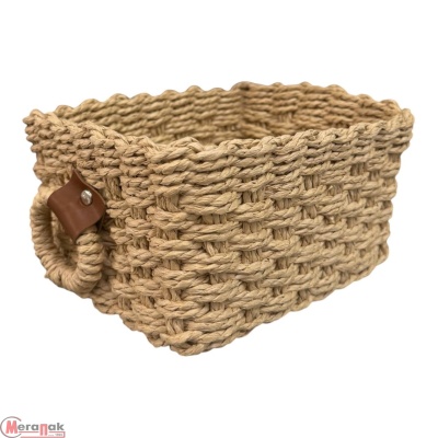 Интерьерная корзина д/хранения с ручками, джут, 20х20х8 см, ES137-146 L Коричневый - фото