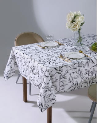 Скатерть Доляна Plant leaves, 146*180 см,100% хлопок , плотность 164г/м2, 9322527 Белый - фото