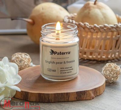 Свеча ароматическая в стеклянной банке с крышкой с фитилем,English pear and freesia, 120мл  - фото