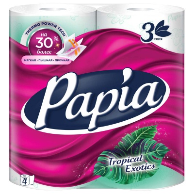 Туалетная бумага Papia Тропическая экзотика 3 слоя 16.5 м белая 4 шт/упак  - фото
